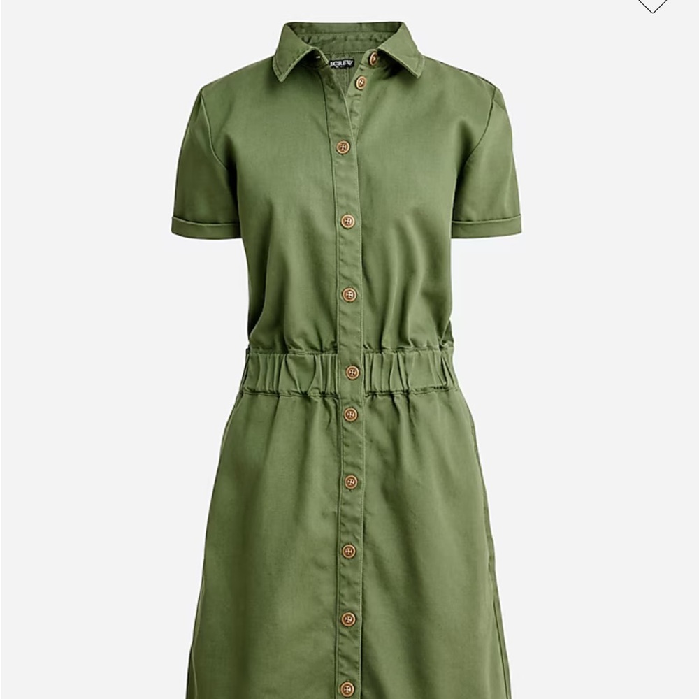 J. Crew Olive Green Short Sleeve Button-Front Mini Shirt Dress
